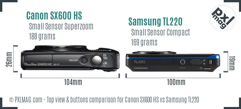 Canon SX600 HS vs Samsung TL220 top view buttons comparison