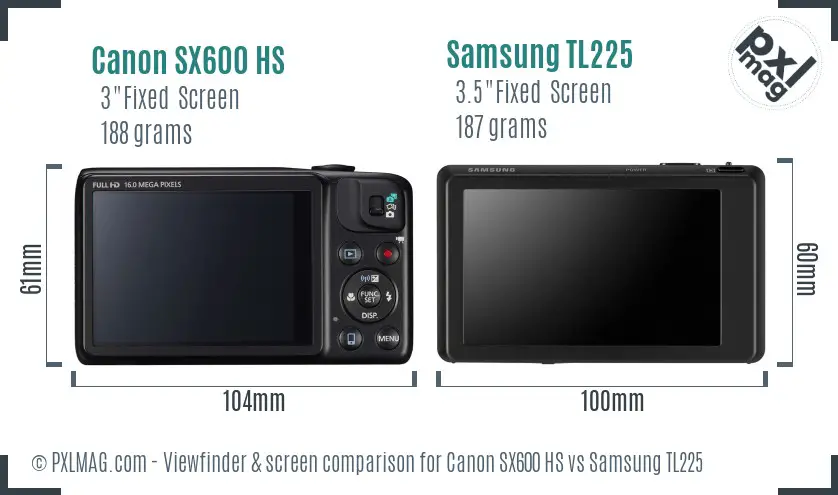 Canon SX600 HS vs Samsung TL225 Screen and Viewfinder comparison