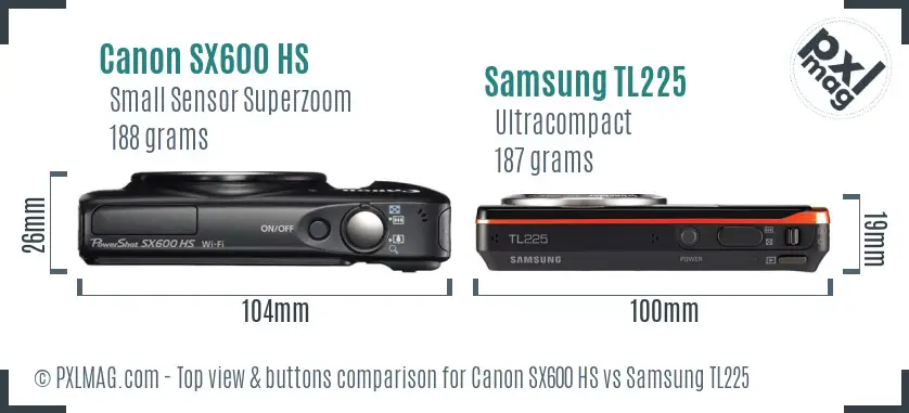 Canon SX600 HS vs Samsung TL225 top view buttons comparison
