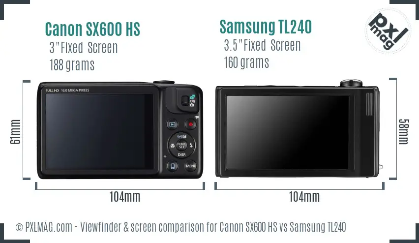 Canon SX600 HS vs Samsung TL240 Screen and Viewfinder comparison