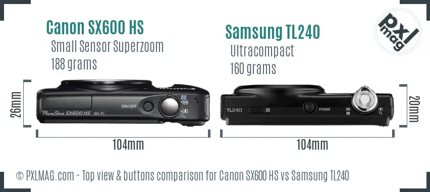 Canon SX600 HS vs Samsung TL240 top view buttons comparison