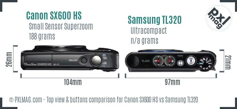 Canon SX600 HS vs Samsung TL320 top view buttons comparison