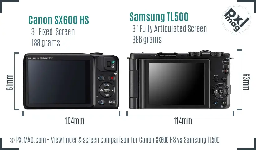 Canon SX600 HS vs Samsung TL500 Screen and Viewfinder comparison