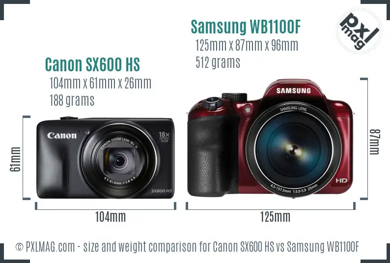 Canon SX600 HS vs Samsung WB1100F size comparison Canon SX600 HS vs Samsung WB1100F size comparison