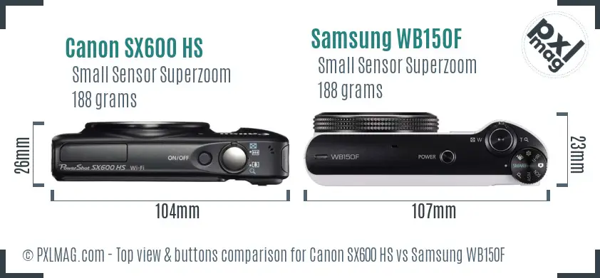 Canon SX600 HS vs Samsung WB150F top view buttons comparison