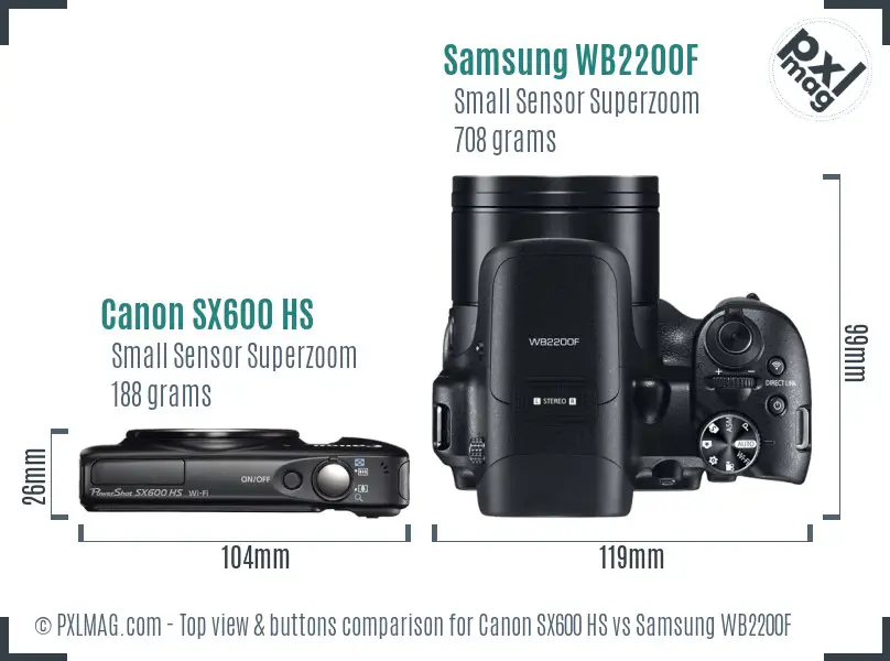 Canon SX600 HS vs Samsung WB2200F top view buttons comparison