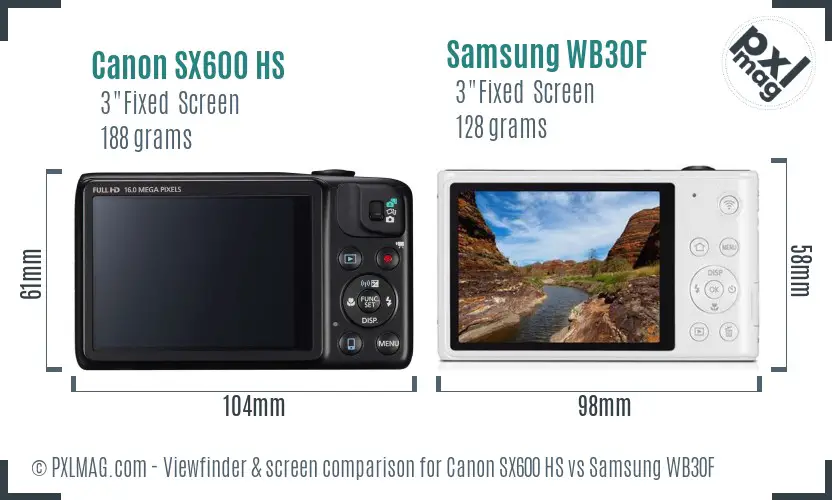 Canon SX600 HS vs Samsung WB30F Screen and Viewfinder comparison
