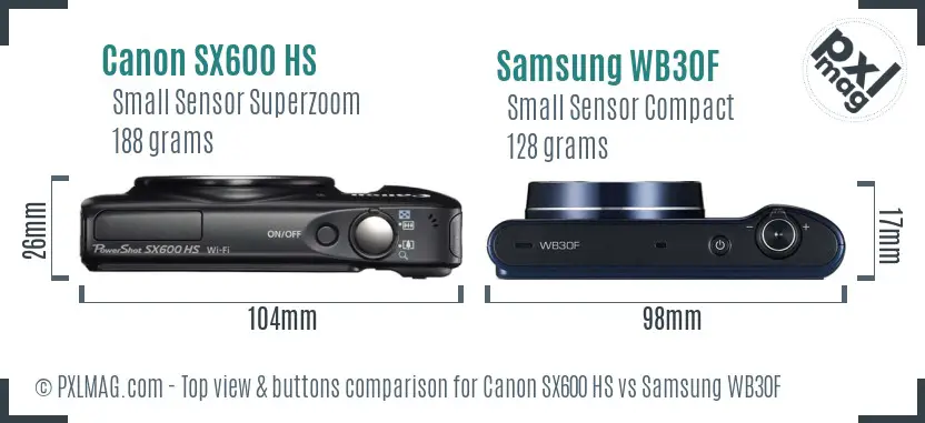 Canon SX600 HS vs Samsung WB30F top view buttons comparison