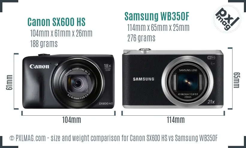 Canon SX600 HS vs Samsung WB350F size comparison Canon SX600 HS vs Samsung WB350F size comparison