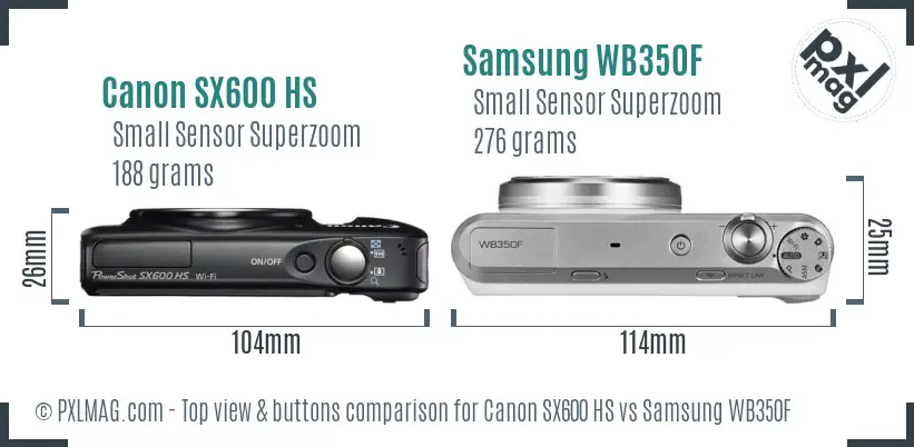 Canon SX600 HS vs Samsung WB350F top view buttons comparison Canon SX600 HS vs Samsung WB350F top view buttons comparison