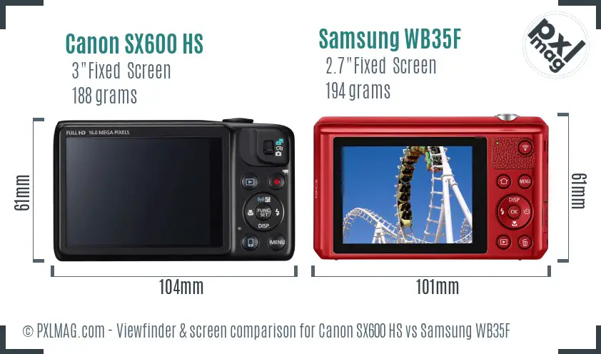 Canon SX600 HS vs Samsung WB35F Screen and Viewfinder comparison