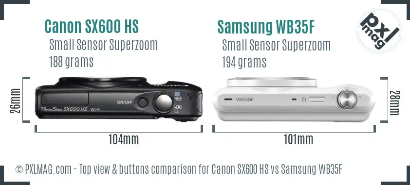 Canon SX600 HS vs Samsung WB35F top view buttons comparison