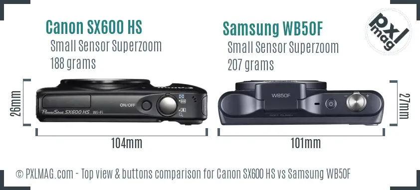 Canon SX600 HS vs Samsung WB50F top view buttons comparison