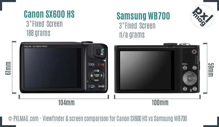 Canon SX600 HS vs Samsung WB700 Screen and Viewfinder comparison