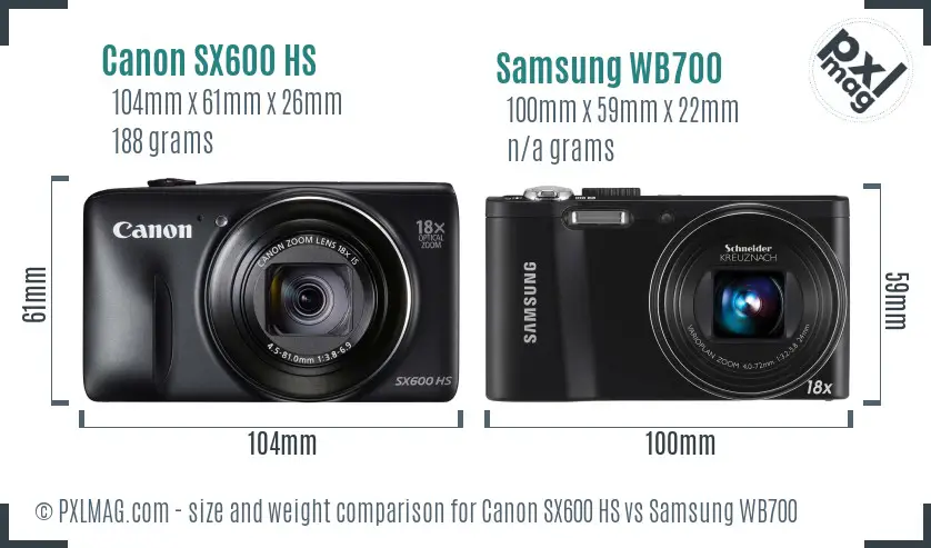 Canon SX600 HS vs Samsung WB700 size comparison