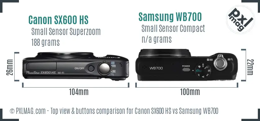 Canon SX600 HS vs Samsung WB700 top view buttons comparison