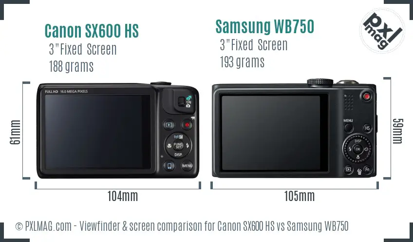 Canon SX600 HS vs Samsung WB750 Screen and Viewfinder comparison