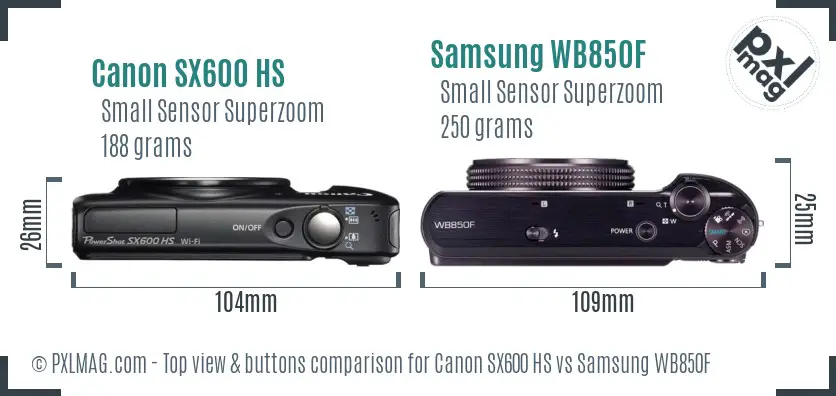 Canon SX600 HS vs Samsung WB850F top view buttons comparison