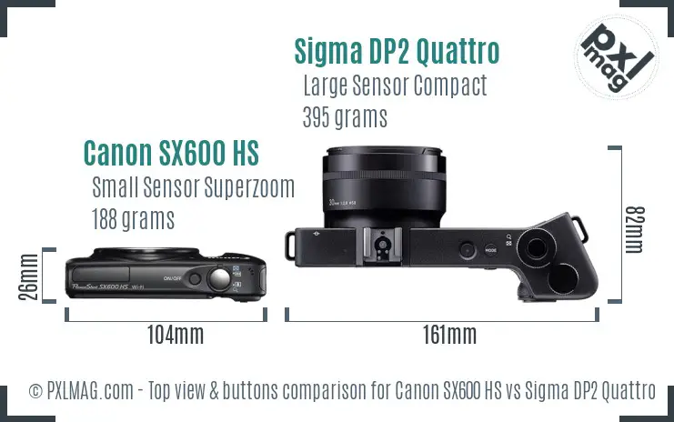 Canon SX600 HS vs Sigma DP2 Quattro top view buttons comparison Canon SX600 HS vs Sigma DP2 Quattro top view buttons comparison