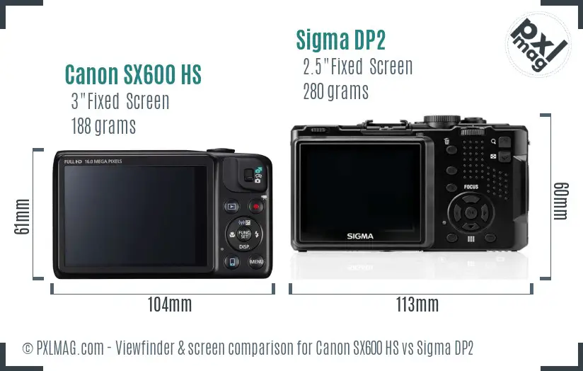 Canon SX600 HS vs Sigma DP2 Screen and Viewfinder comparison