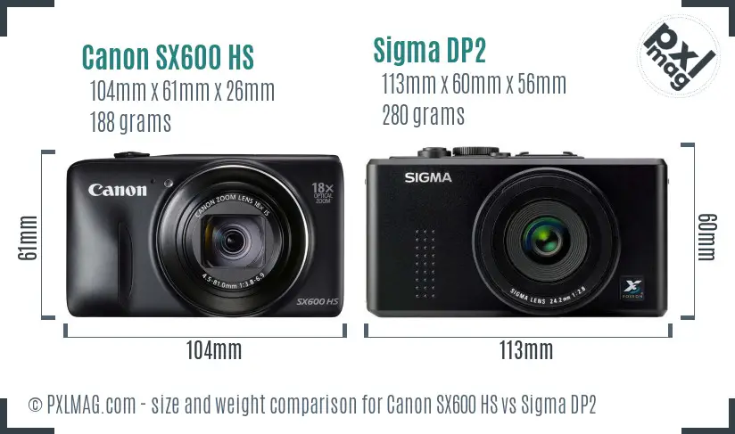 Canon SX600 HS vs Sigma DP2 size comparison