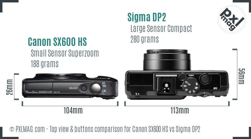 Canon SX600 HS vs Sigma DP2 top view buttons comparison