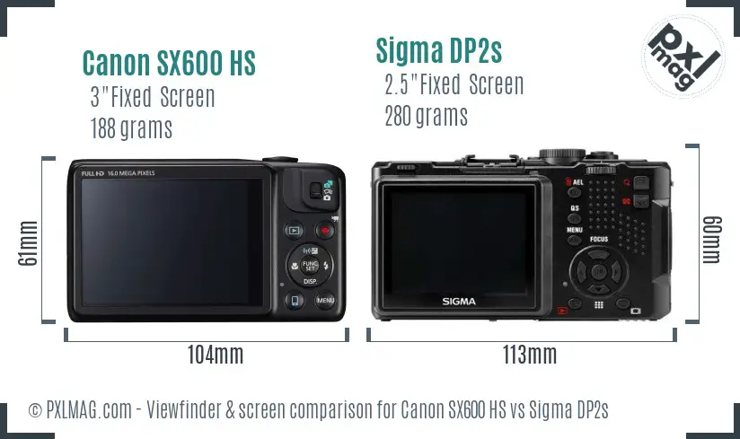 Canon SX600 HS vs Sigma DP2s Screen and Viewfinder comparison