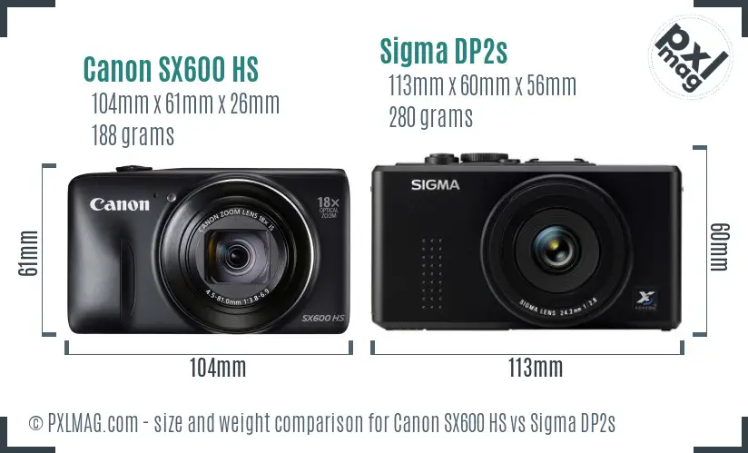 Canon SX600 HS vs Sigma DP2s size comparison