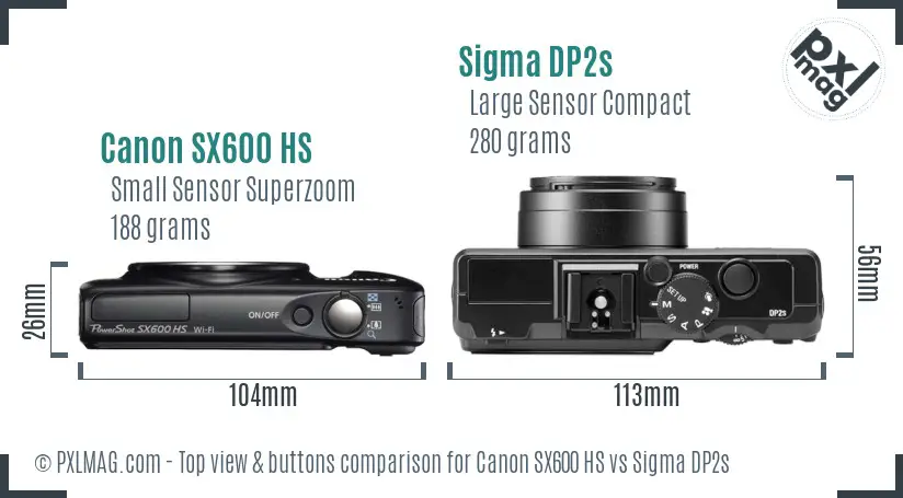 Canon SX600 HS vs Sigma DP2s top view buttons comparison
