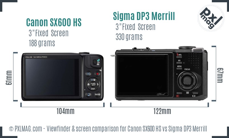 Canon SX600 HS vs Sigma DP3 Merrill Screen and Viewfinder comparison