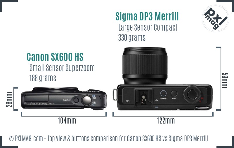 Canon SX600 HS vs Sigma DP3 Merrill top view buttons comparison
