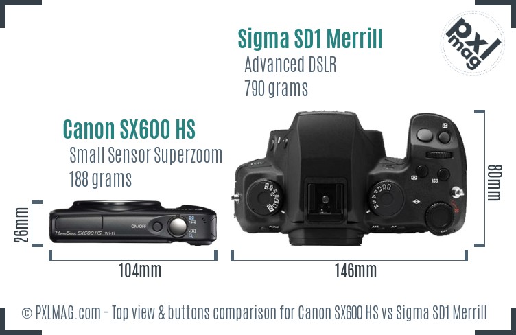 Canon SX600 HS vs Sigma SD1 Merrill top view buttons comparison