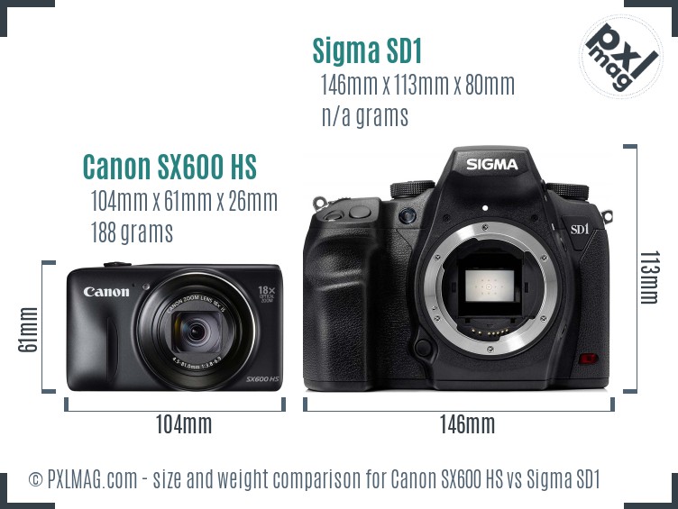 Canon SX600 HS vs Sigma SD1 size comparison