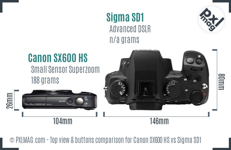 Canon SX600 HS vs Sigma SD1 top view buttons comparison