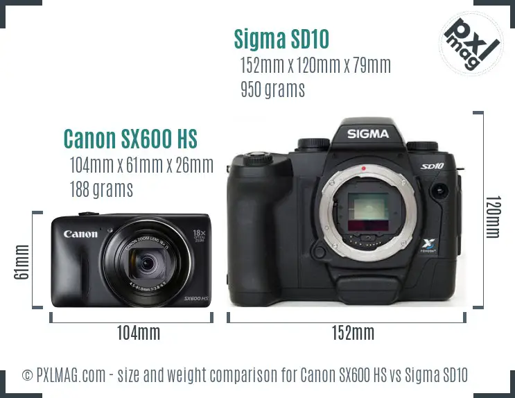 Canon SX600 HS vs Sigma SD10 size comparison