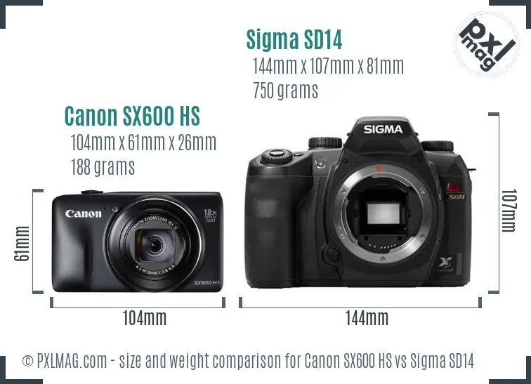 Canon SX600 HS vs Sigma SD14 size comparison Canon SX600 HS vs Sigma SD14 size comparison