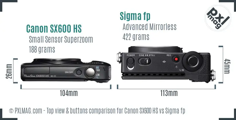 Canon SX600 HS vs Sigma fp top view buttons comparison