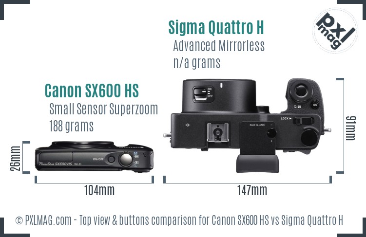 Canon SX600 HS vs Sigma Quattro H top view buttons comparison