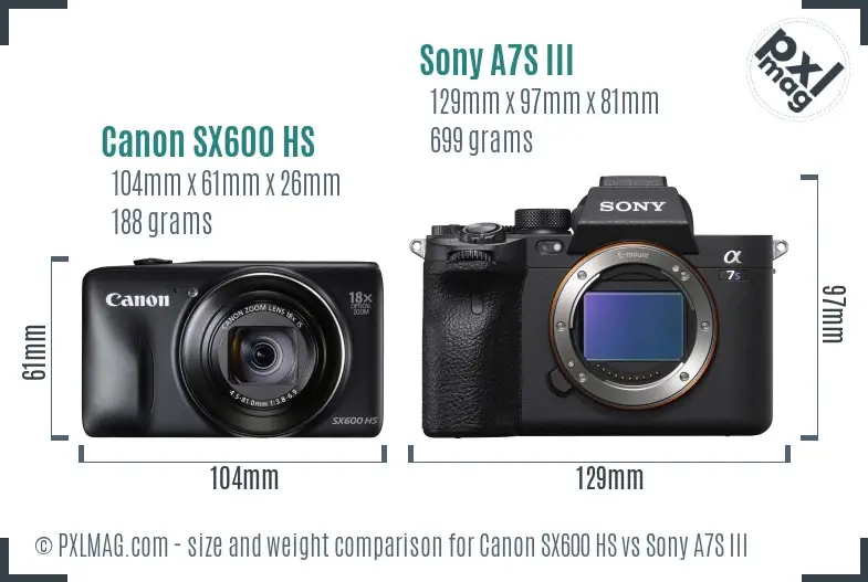 Canon SX600 HS vs Sony A7S III size comparison Canon SX600 HS vs Sony A7S III size comparison
