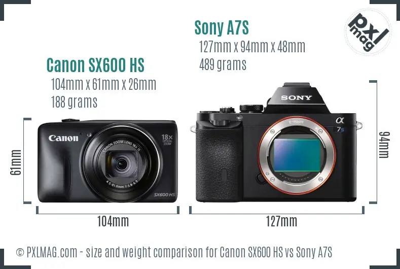 Canon SX600 HS vs Sony A7S size comparison