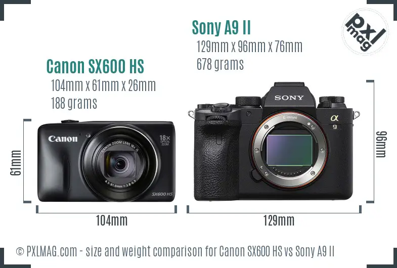Canon SX600 HS vs Sony A9 II size comparison