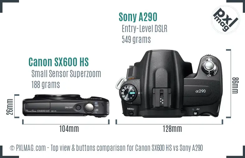Canon SX600 HS vs Sony A290 top view buttons comparison