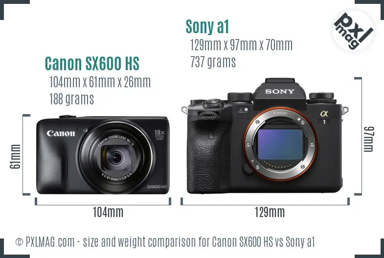 Canon SX600 HS vs Sony a1 size comparison