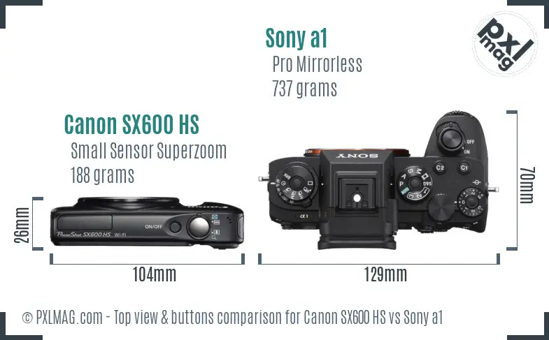 Canon SX600 HS vs Sony a1 top view buttons comparison