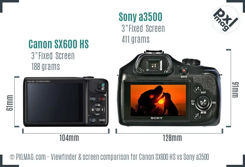 Canon SX600 HS vs Sony a3500 Screen and Viewfinder comparison