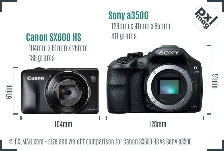 Canon SX600 HS vs Sony a3500 size comparison