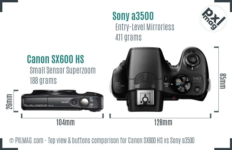 Canon SX600 HS vs Sony a3500 top view buttons comparison