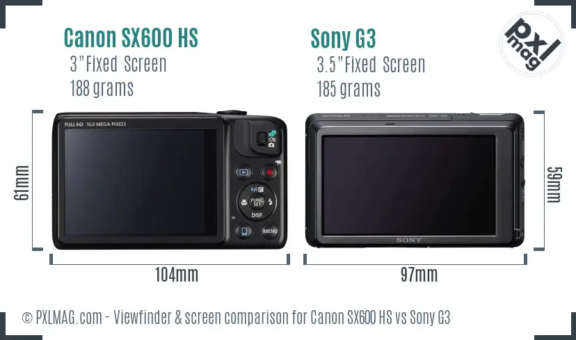 Canon SX600 HS vs Sony G3 Screen and Viewfinder comparison Canon SX600 HS vs Sony G3 Screen and Viewfinder comparison