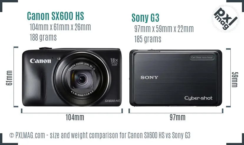 Canon SX600 HS vs Sony G3 size comparison Canon SX600 HS vs Sony G3 size comparison