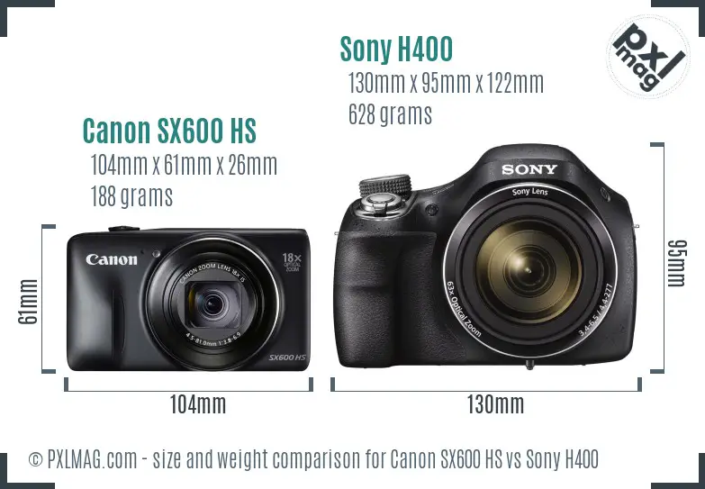 Canon SX600 HS vs Sony H400 size comparison